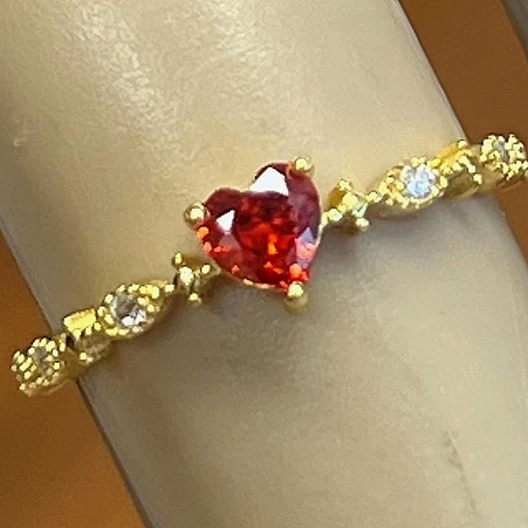 Dainty Red Heart Cubic Zirconia Gold Ring - Picture 5 of 5